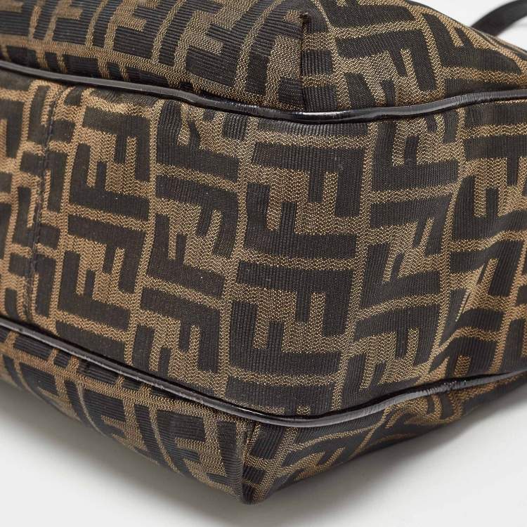 Pre Owned Fendi Black/Tobacco Zucca Canvas and Patent Leather Chef Shopper Tote
