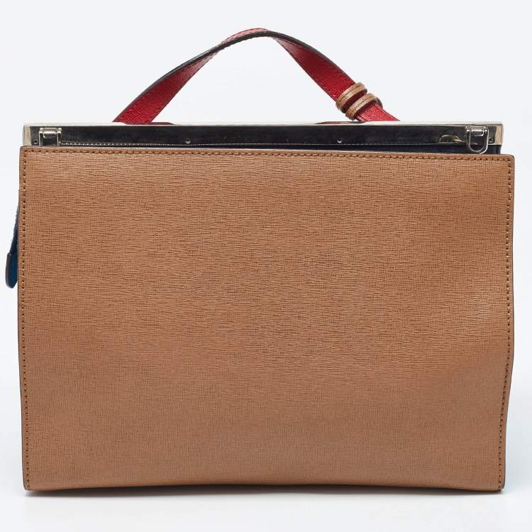 Pre Owned Fendi Tri Color Leather Small Demi Jour Top Handle Bag