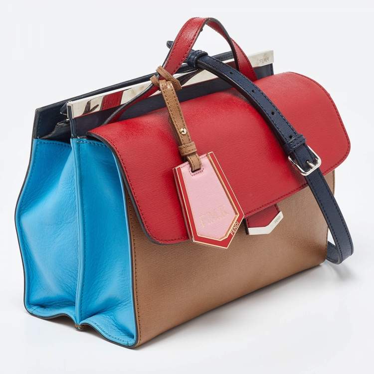Pre Owned Fendi Tri Color Leather Small Demi Jour Top Handle Bag