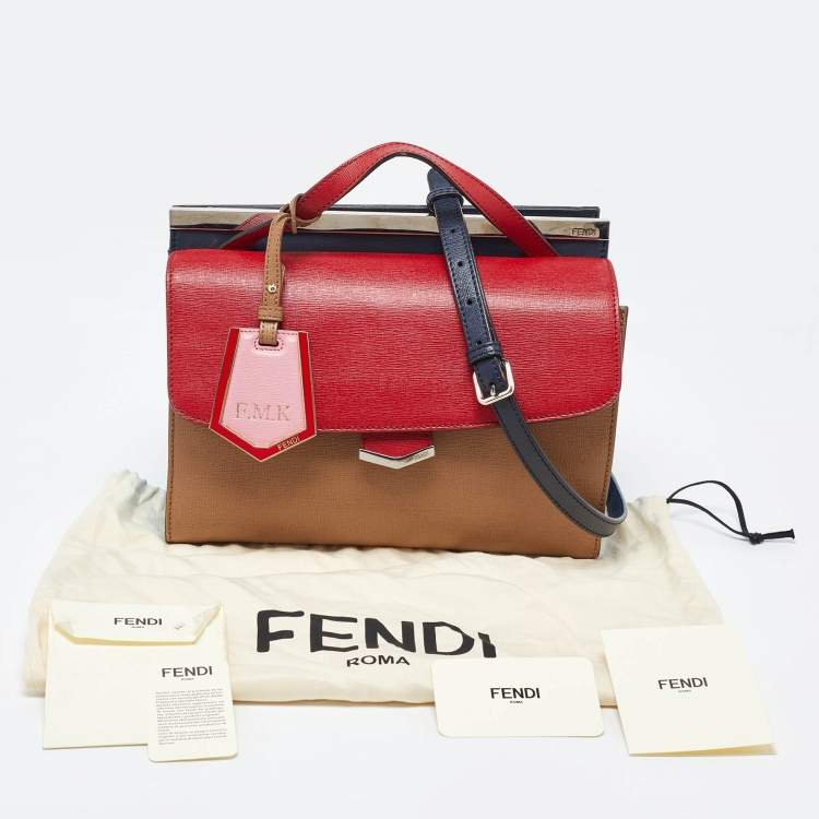 Pre Owned Fendi Tri Color Leather Small Demi Jour Top Handle Bag