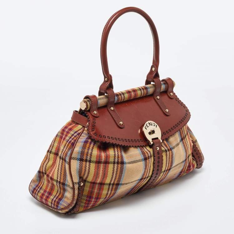 مملوكة مسبقًا Fendi Multicolor Wool Fabric and Leather Small Magic Top Handle Bag