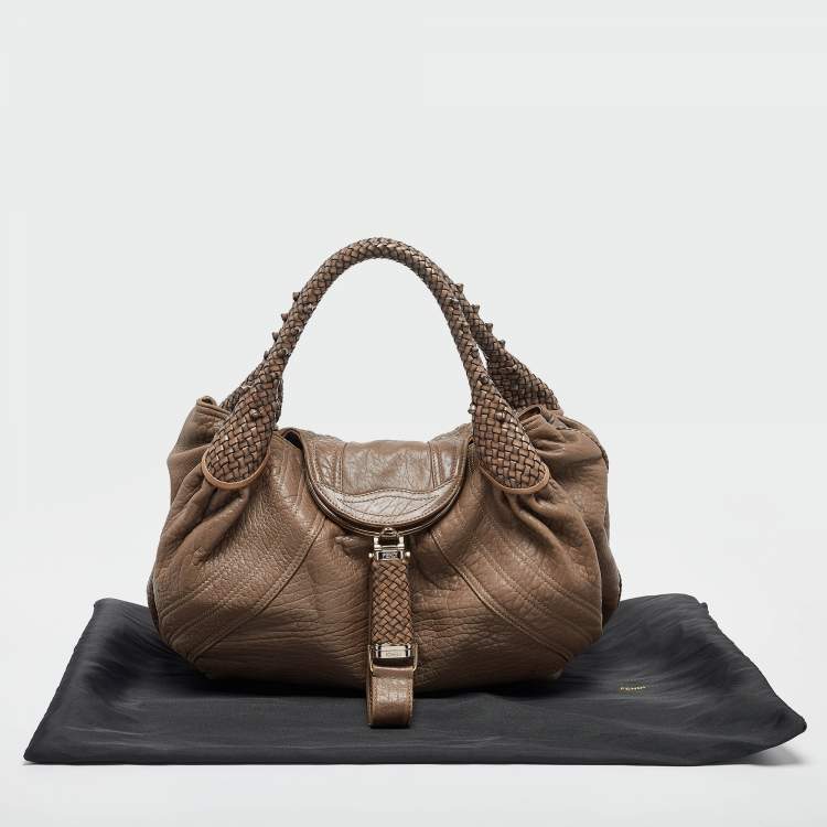 Pre Owned Fendi Grey Leather Spy Hobo