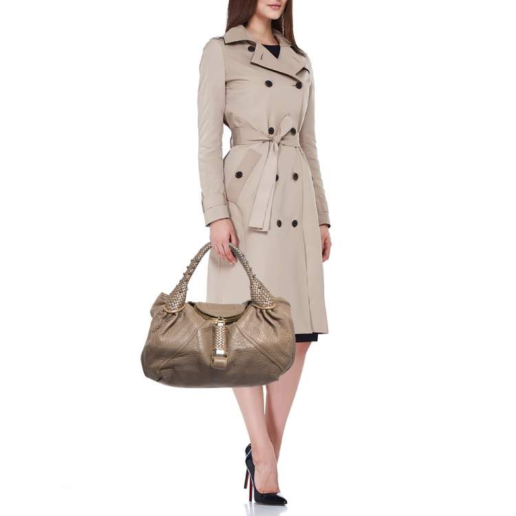Pre Owned Fendi Grey Leather Spy Hobo