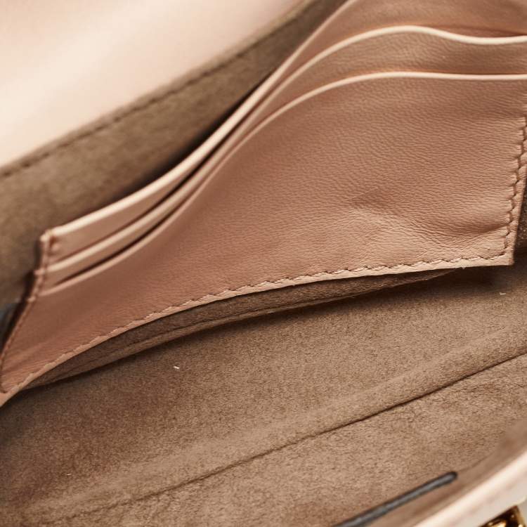 Pre Owned Fendi Peach Leather Mini Be Baguette Flap Shoulder Bag
