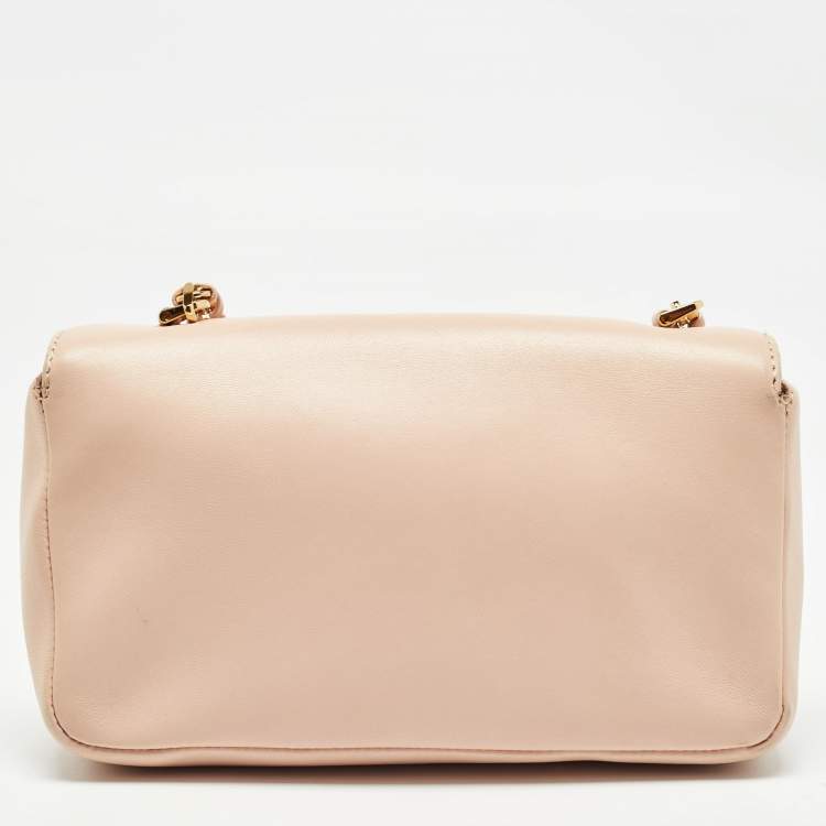 Pre Owned Fendi Peach Leather Mini Be Baguette Flap Shoulder Bag
