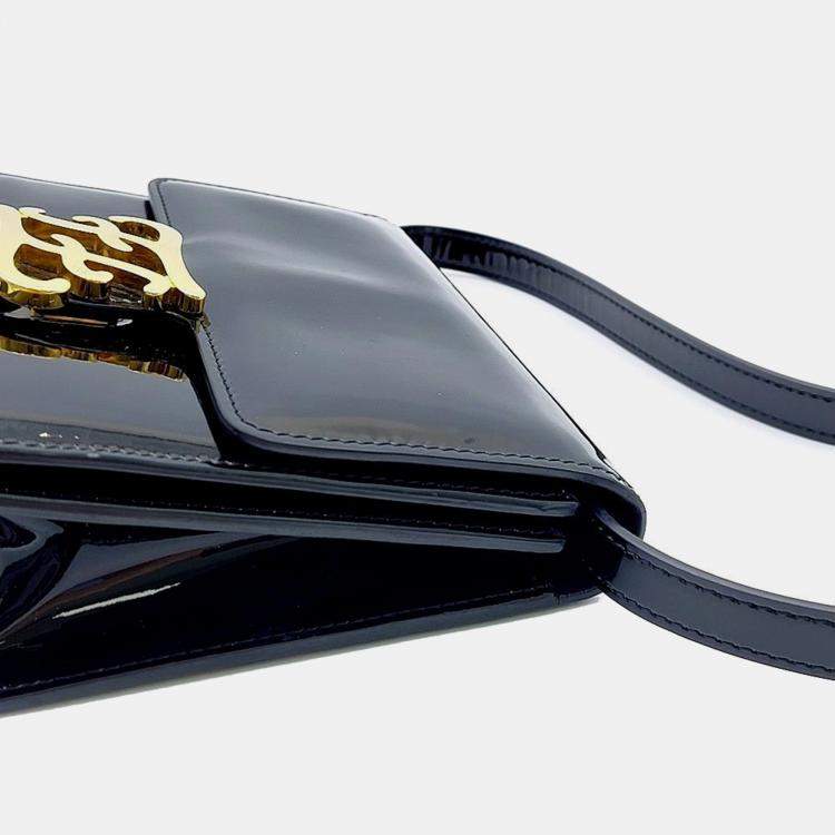 Pre Owned Fendi Black Patent Leather Karligraphy Small Crossbody Bag