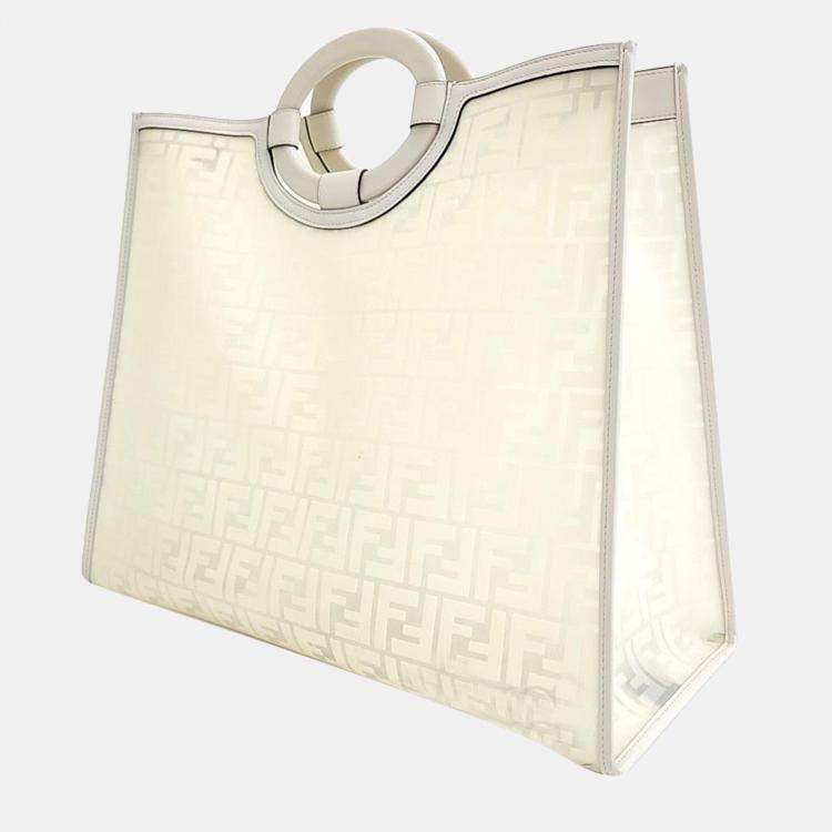 Pre Owned Fendi White Zucca Canvas Runaway Large Bag