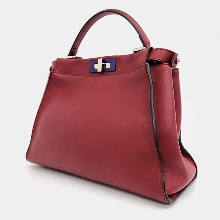 Pre Owned Fendi Burgundy Leather Regular Monster Peekaboo Bag 