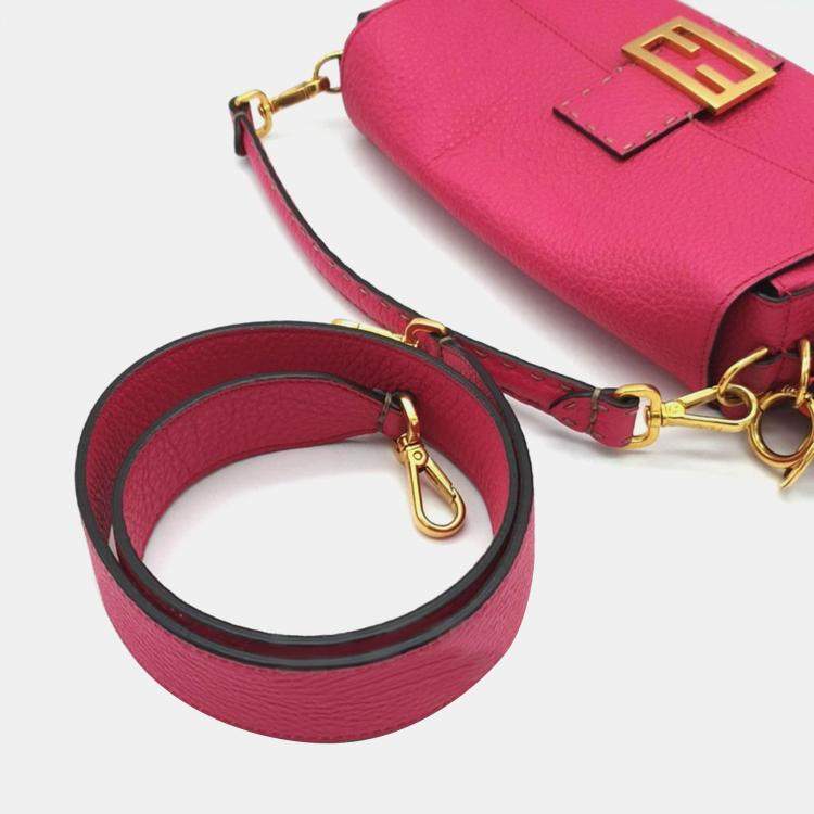 Pre Owned Fendi Piink Leather Selleria Baguette Bag w/ Montresor Bag Charm