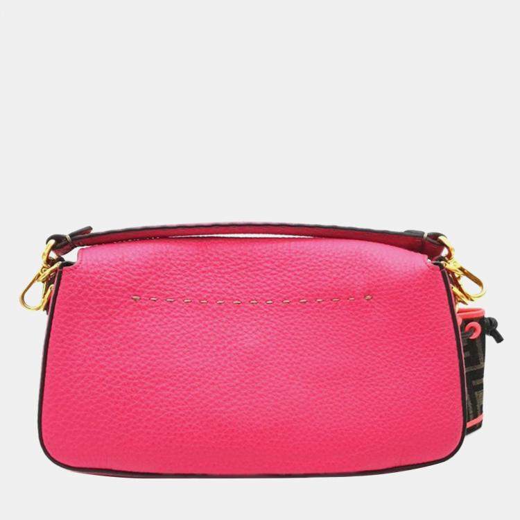 Pre Owned Fendi Piink Leather Selleria Baguette Bag w/ Montresor Bag Charm