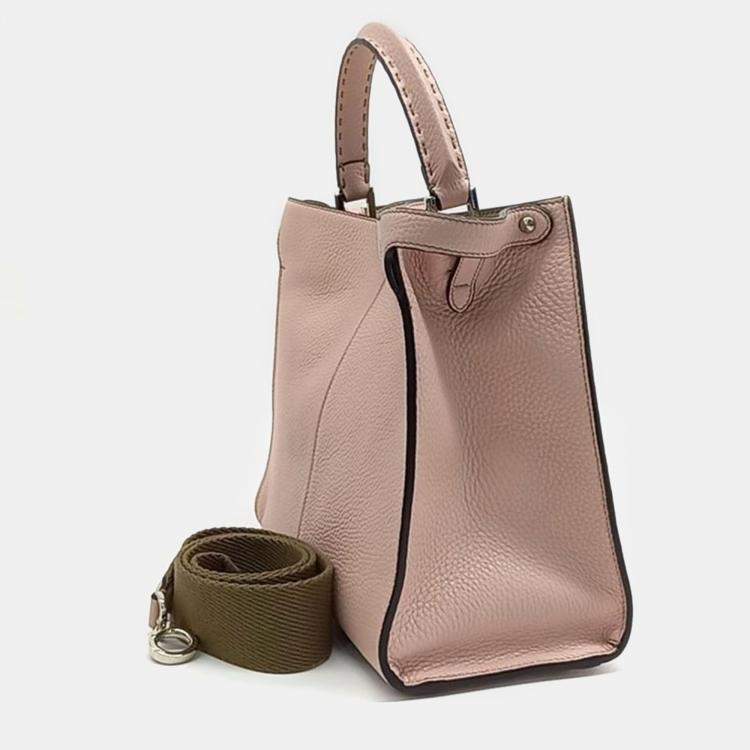 Pre Owned Fendi Pink Leather Selleria Peekaboo Shoulder Bag