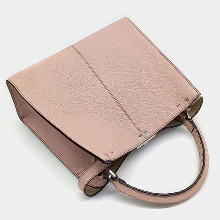 Pre Owned Fendi Pink Leather Selleria Peekaboo Shoulder Bag