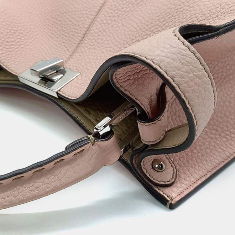 Pre Owned Fendi Pink Leather Selleria Peekaboo Shoulder Bag