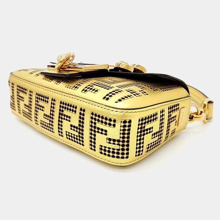 Pre Owned Fendi X Versace Limited Edition Gold Leather Baguette Shoulder Bag
