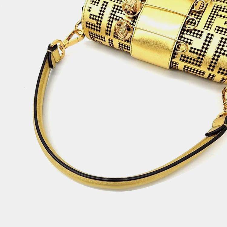 Pre Owned Fendi X Versace Limited Edition Gold Leather Baguette Shoulder Bag
