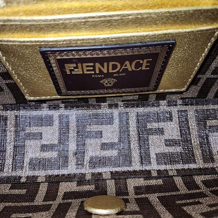 Pre Owned Fendi X Versace Limited Edition Gold Leather Baguette Shoulder Bag
