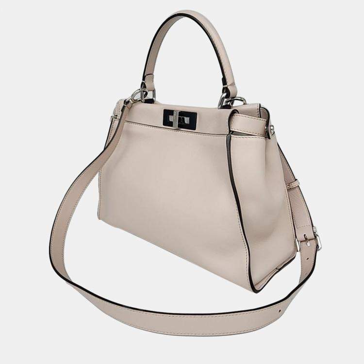 Pre Owned Fendi Neutral Leather Peekaboo Medium Satchel Bag