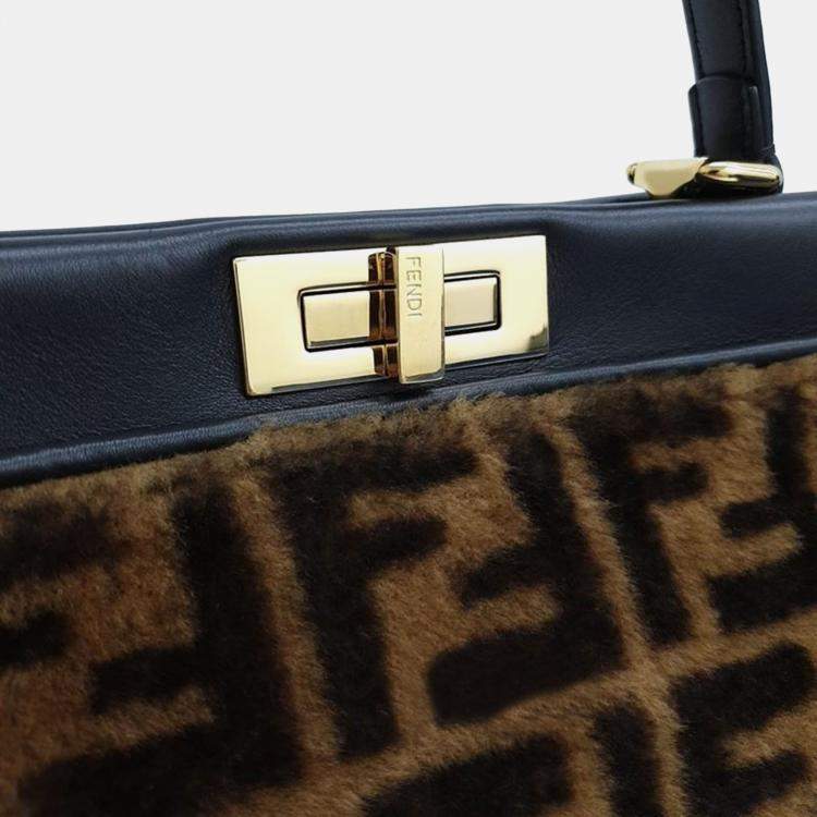 Pre Owned Fendi Brown Shearling Peekaboo Regular Handbag
