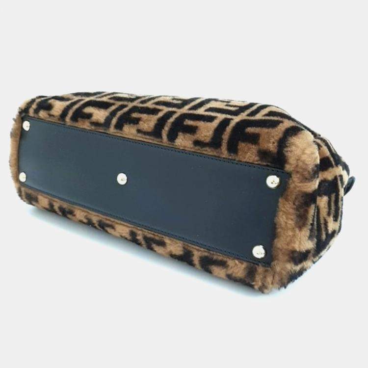 Pre Owned Fendi Brown Shearling Peekaboo Regular Handbag