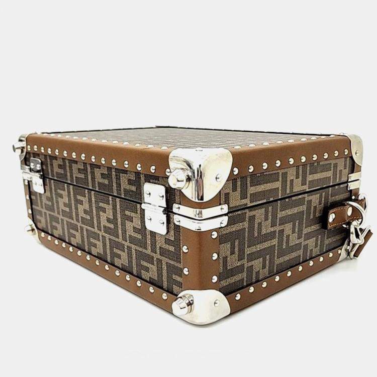 Pre Owned Fendi Brown Leather Ff Monogram Small Suitcase 