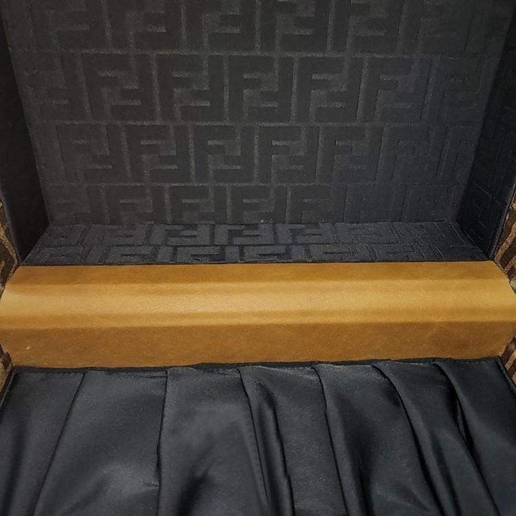 Pre Owned Fendi Brown Leather Ff Monogram Small Suitcase 
