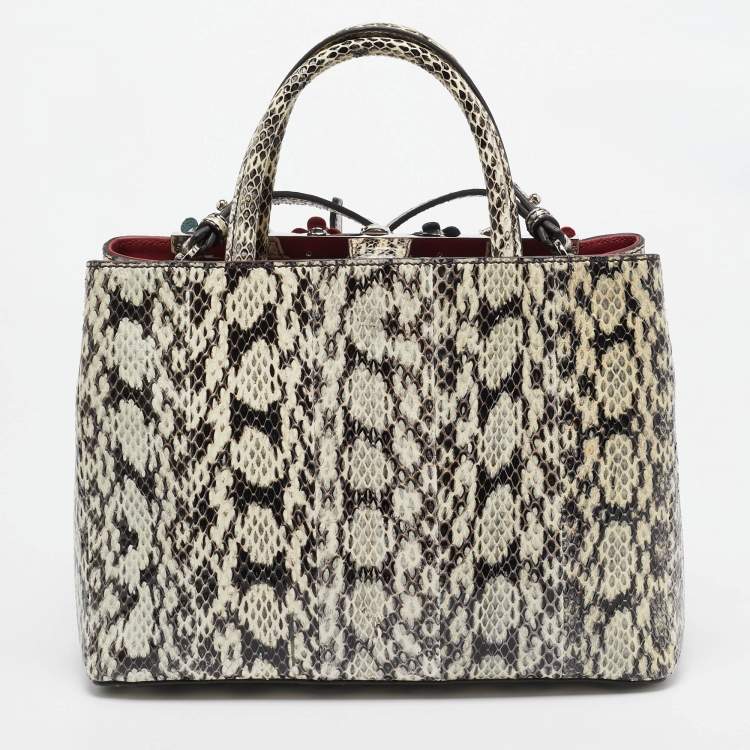 Pre Owned Fendi Black/white Snakeskin Leather Small Flowerland 2Jours Tote