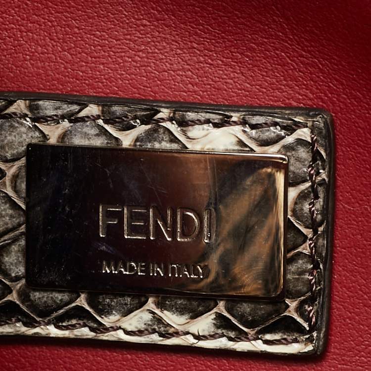 Pre Owned Fendi Black/white Snakeskin Leather Small Flowerland 2Jours Tote