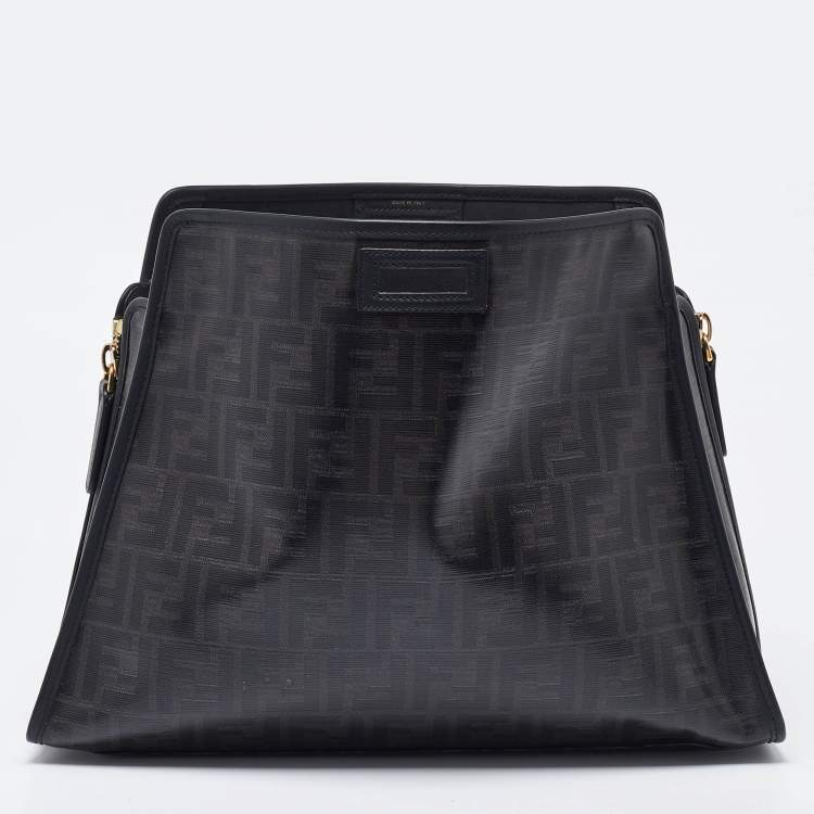 Pre Owned Fendi Black/Grey Zucca Coated Canvas Peekaboo Defender Cover