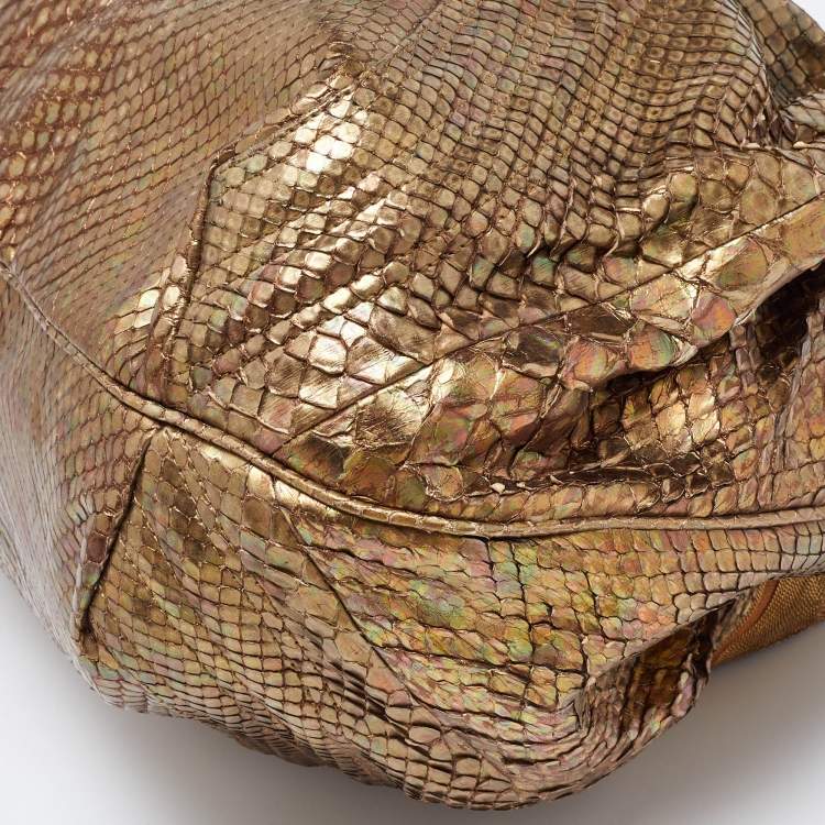 Pre Owned Fendi Gold Python and Metal Mesh Spy Hobo
