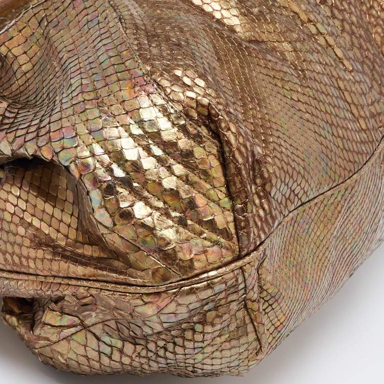 Pre Owned Fendi Gold Python and Metal Mesh Spy Hobo