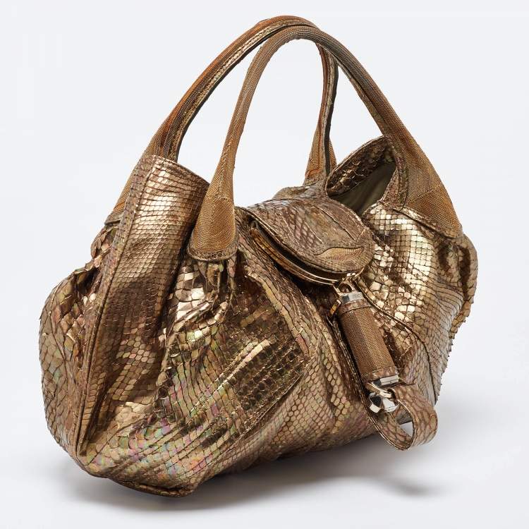Pre Owned Fendi Gold Python and Metal Mesh Spy Hobo