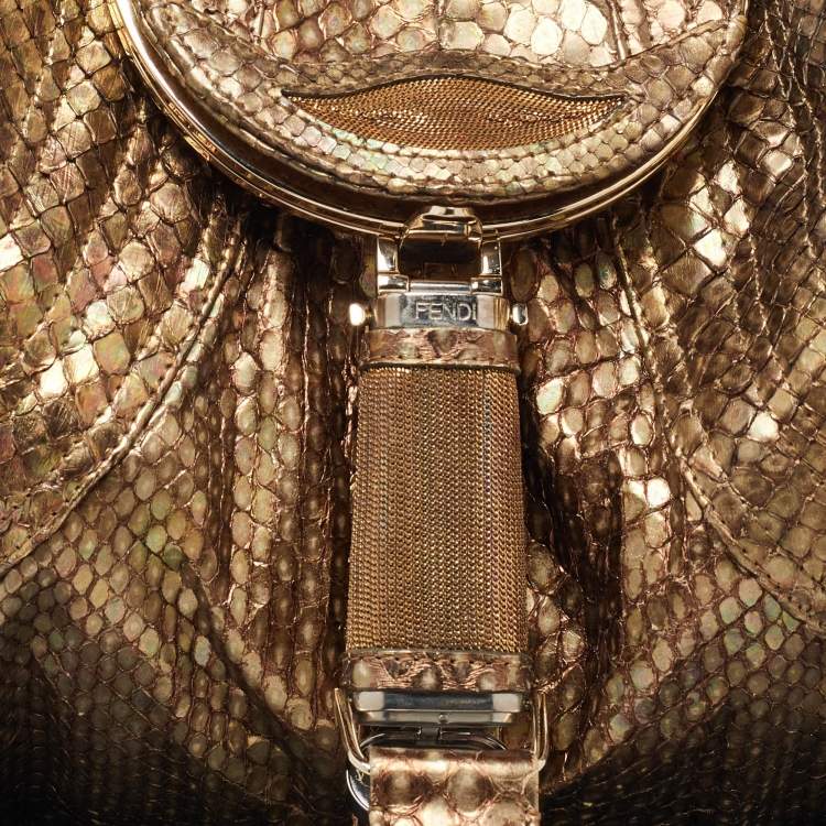 Pre Owned Fendi Gold Python and Metal Mesh Spy Hobo