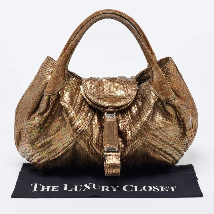 Pre Owned Fendi Gold Python and Metal Mesh Spy Hobo