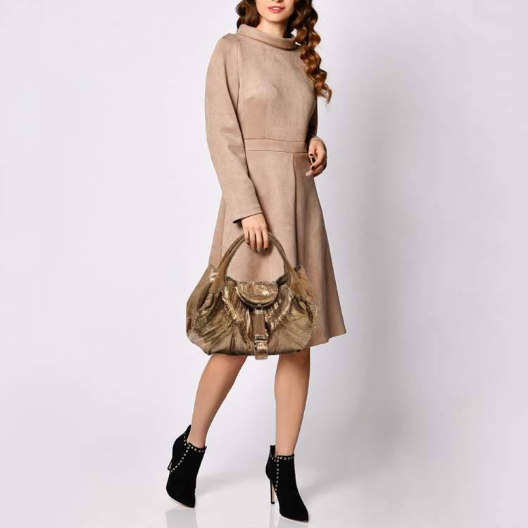 Pre Owned Fendi Gold Python and Metal Mesh Spy Hobo