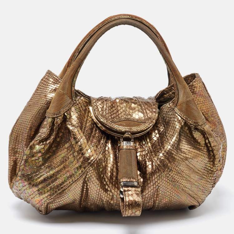 Pre Owned Fendi Gold Python and Metal Mesh Spy Hobo
