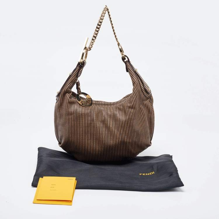 Pre Owned Fendi Brown/Black Stripe Perforated Leather Chef Chain Hobo
