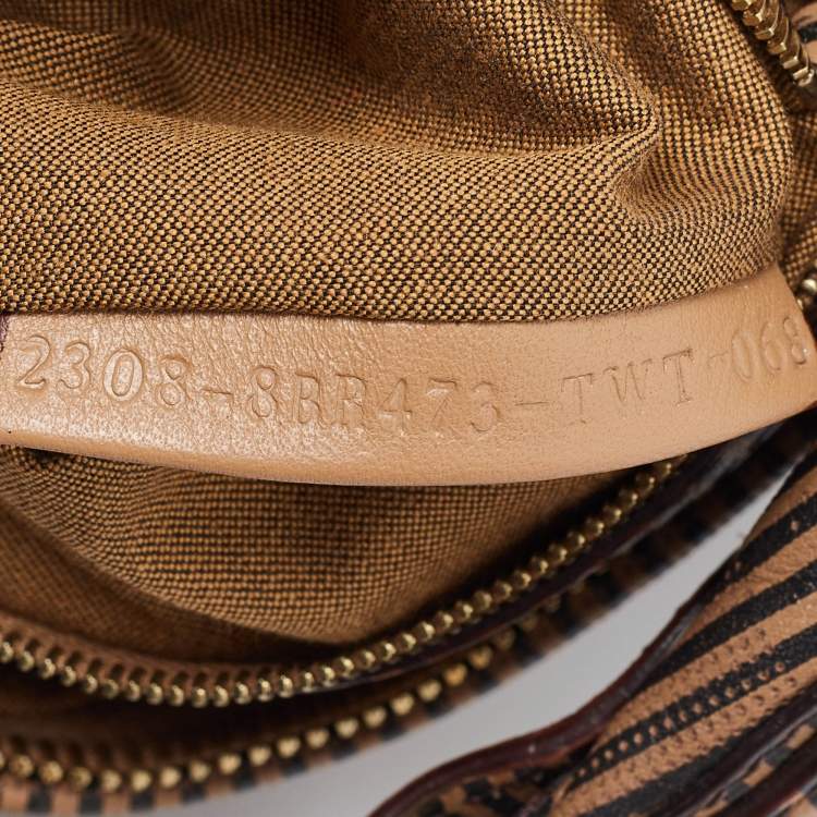 Pre Owned Fendi Brown/Black Stripe Perforated Leather Chef Chain Hobo