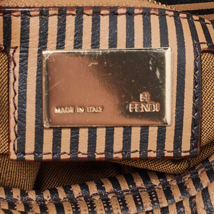 Pre Owned Fendi Brown/Black Stripe Perforated Leather Chef Chain Hobo