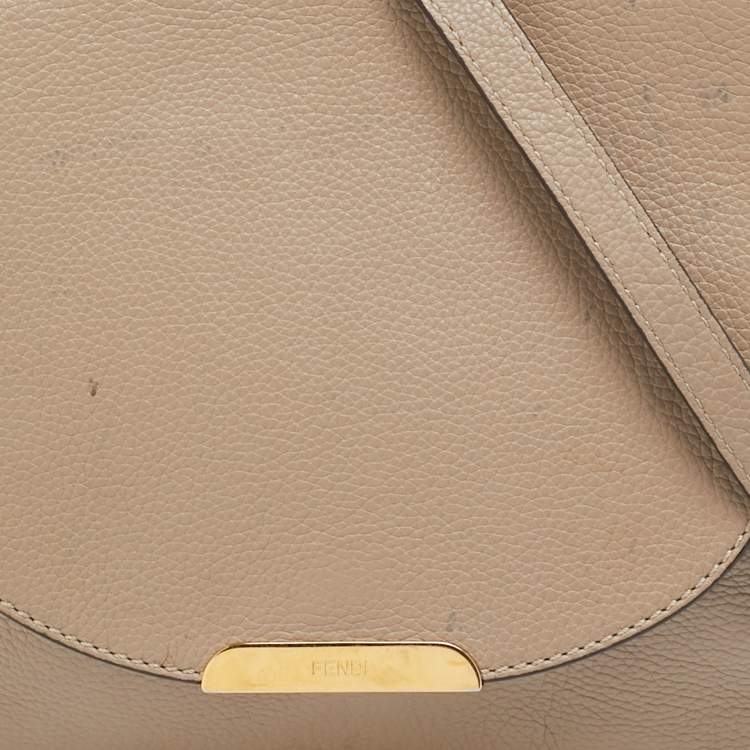 Pre Owned Fendi Beige Leather Flap Crossbody Bag
