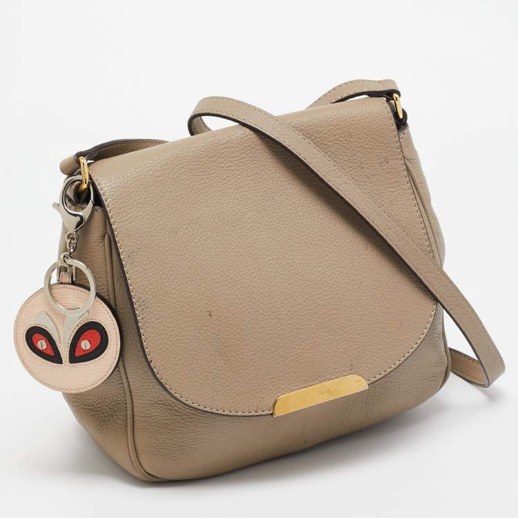 Pre Owned Fendi Beige Leather Flap Crossbody Bag