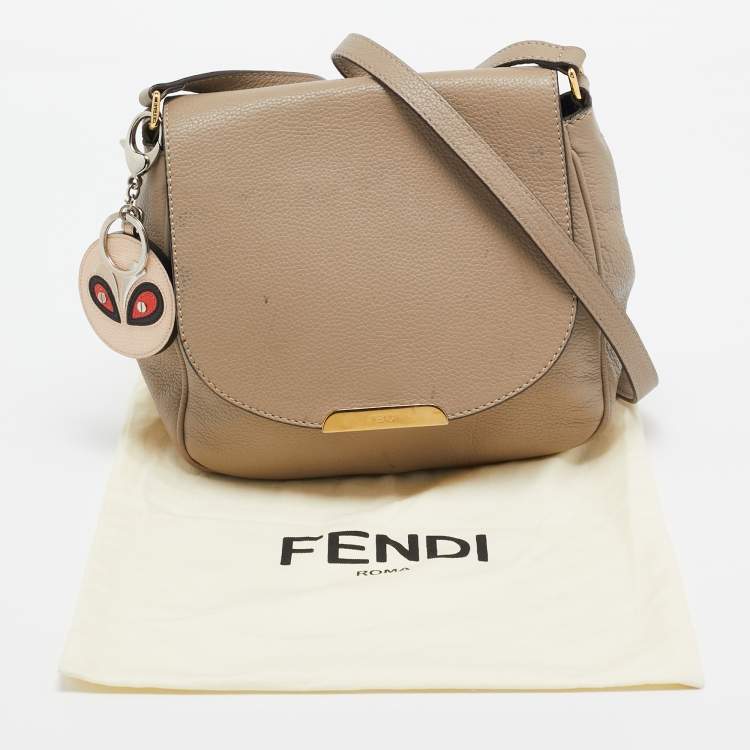 Pre Owned Fendi Beige Leather Flap Crossbody Bag