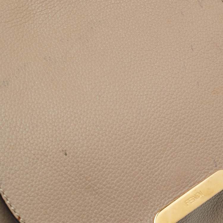 Pre Owned Fendi Beige Leather Flap Crossbody Bag