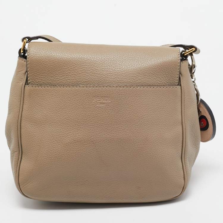 Pre Owned Fendi Beige Leather Flap Crossbody Bag