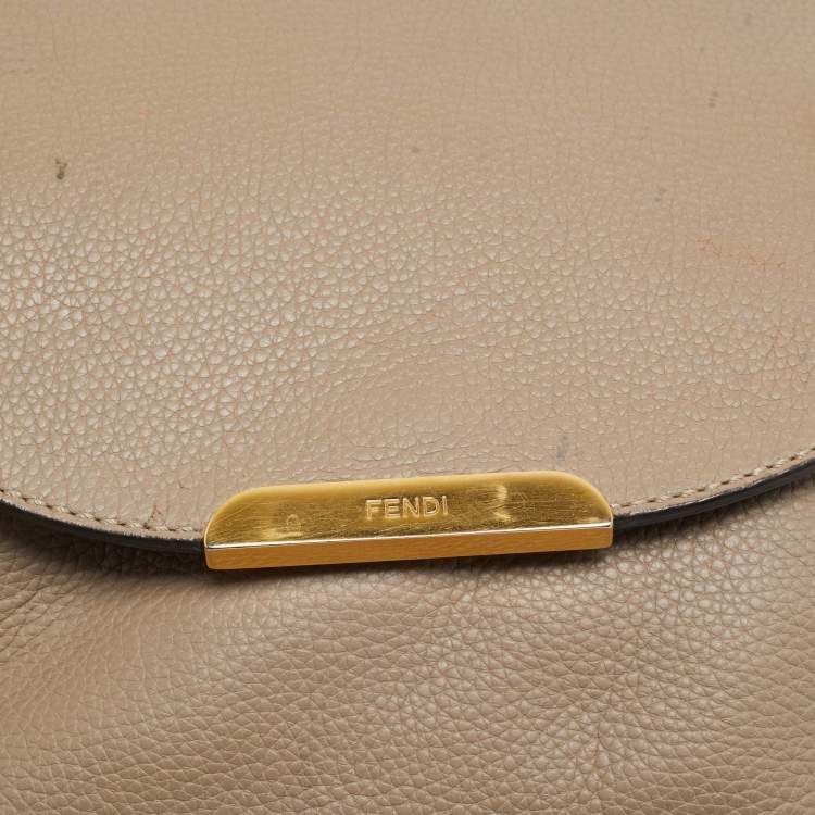 Pre Owned Fendi Beige Leather Flap Crossbody Bag