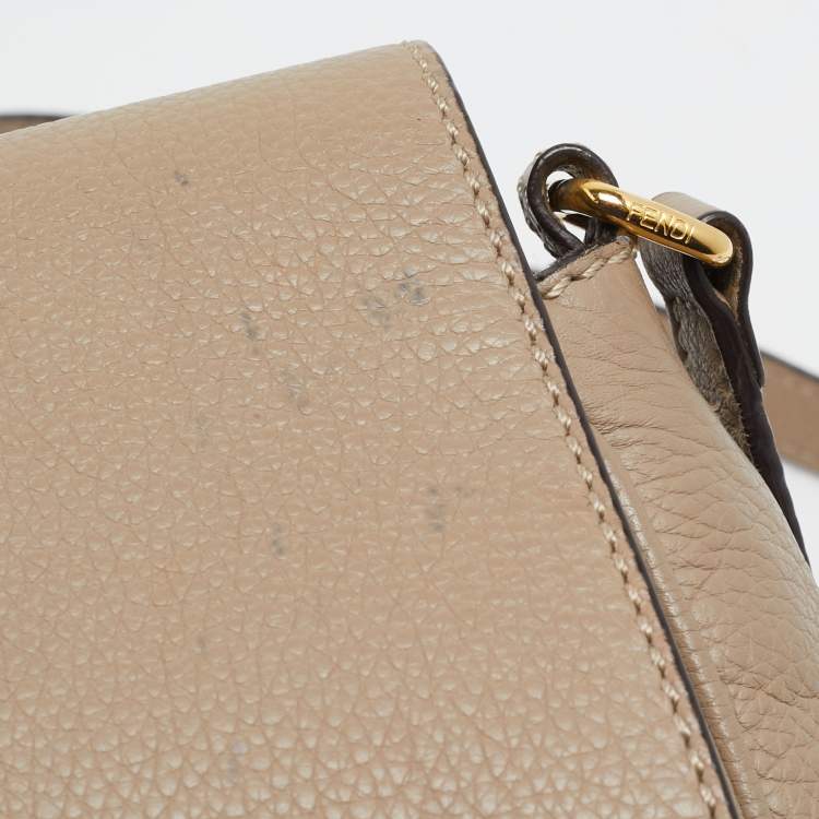 Pre Owned Fendi Beige Leather Flap Crossbody Bag