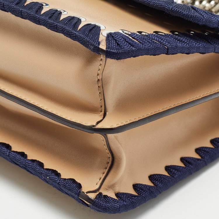 Pre Owned Fendi Brown/Blue Leather Studded Mini Kan I Ribbon Whipstitch Shoulder Bag