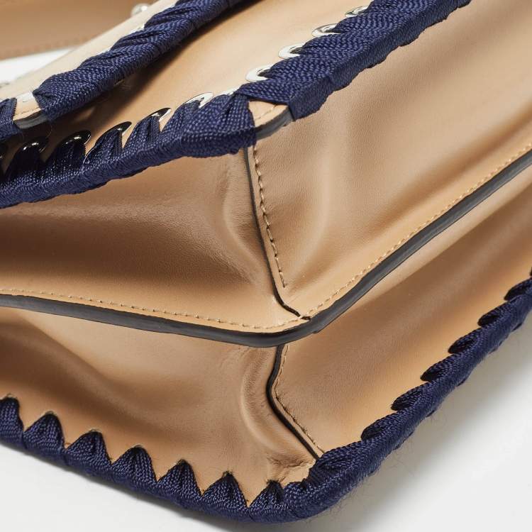Pre Owned Fendi Brown/Blue Leather Studded Mini Kan I Ribbon Whipstitch Shoulder Bag