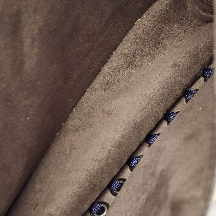 Pre Owned Fendi Brown/Blue Leather Studded Mini Kan I Ribbon Whipstitch Shoulder Bag