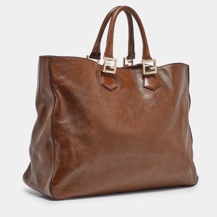 Pre Owned Fendi Brown Leather Twins Tote