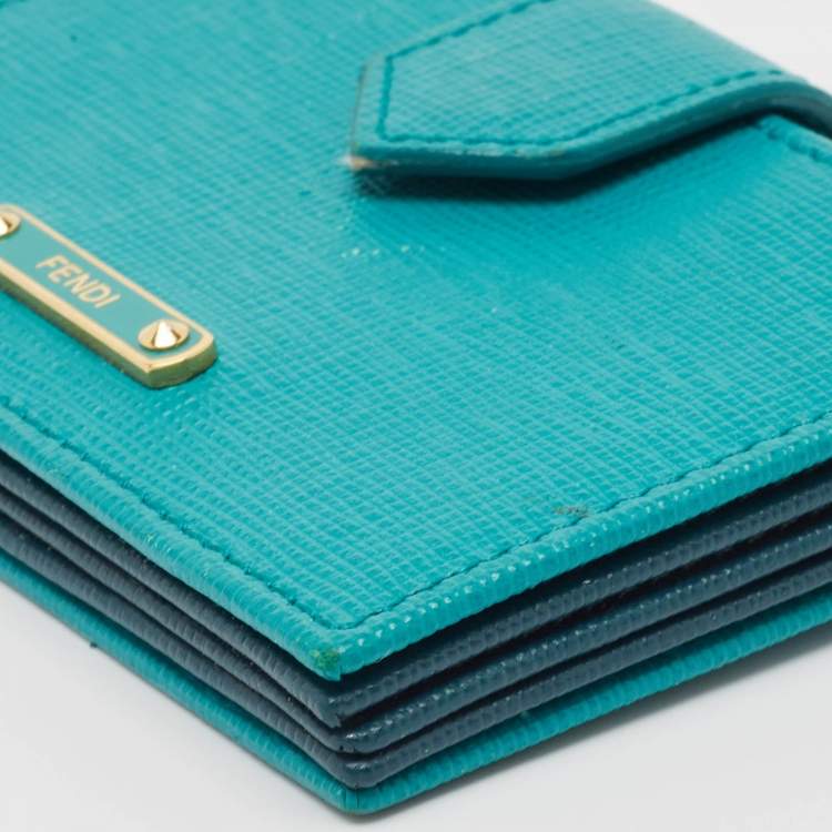 Pre Owned Fendi Green/Teal Leather Elite Accordion Card Holder